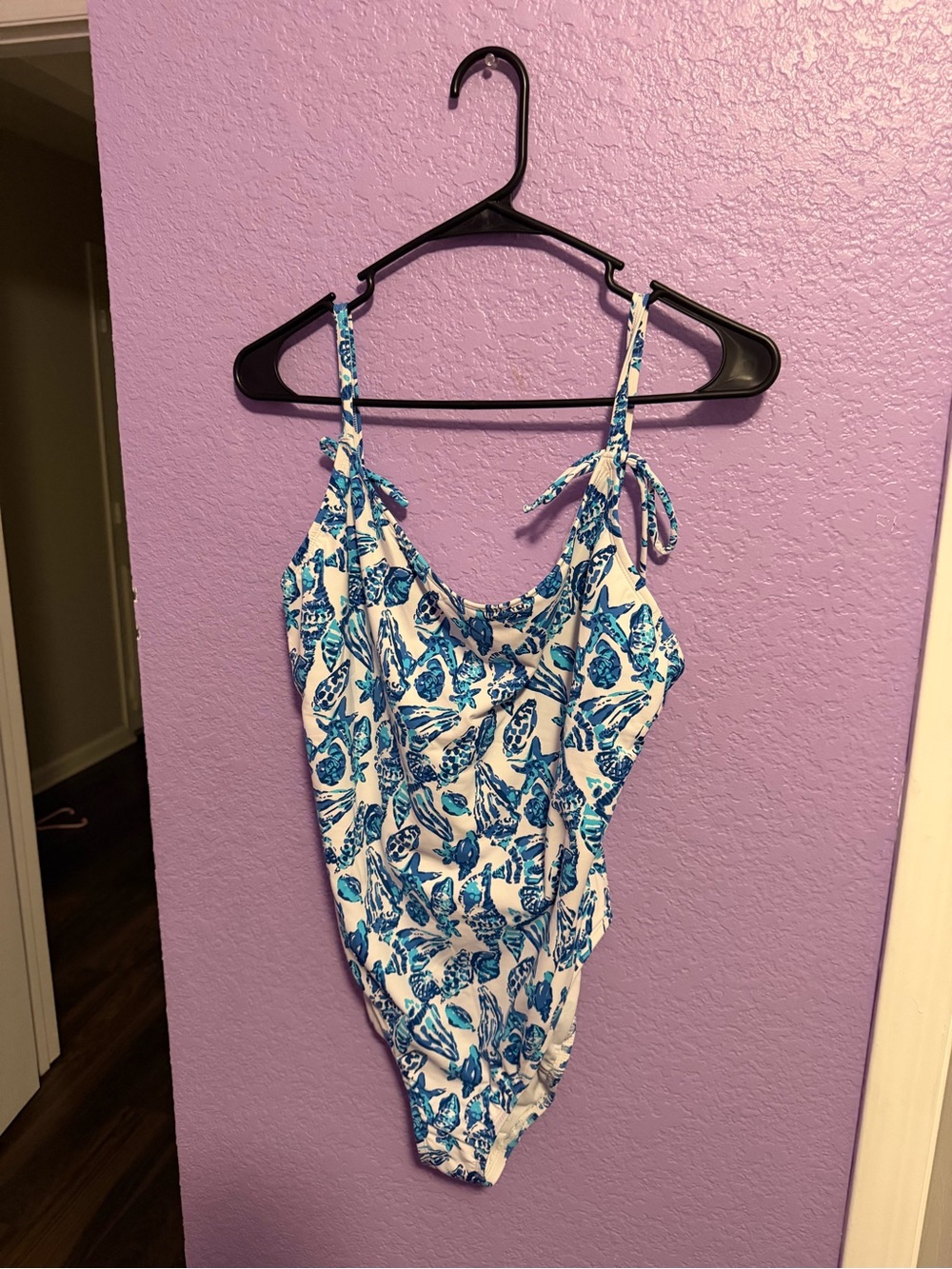 Lilly Pulitzer White & Blue Turtle Print One-Piece Swimsuit
